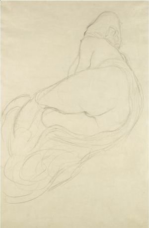 Gustav Klimt - Ruckenhalbakt Nach Links (Semi-Nude, Back View Facing Left)