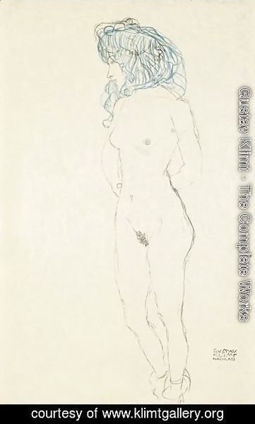 Gustav Klimt - Stehender Frauenakt, Mit Im Rucken Verschrankten Armen