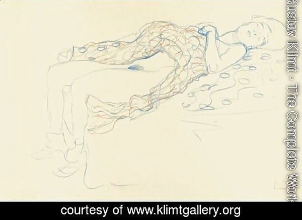 Gustav Klimt - Liegender Halbakt Nach Rechts 7