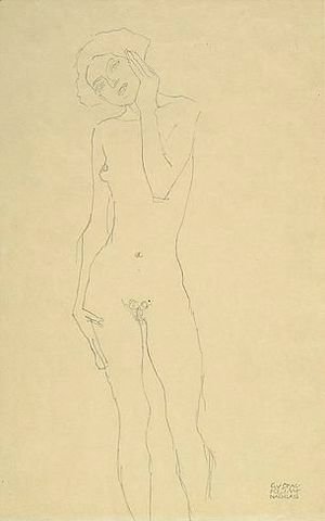 Gustav Klimt - Stehender Madchenakt Von Vorne