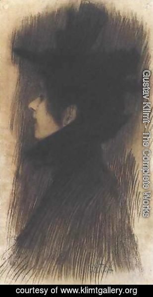 Gustav Klimt - Girl with hat and cape in profil