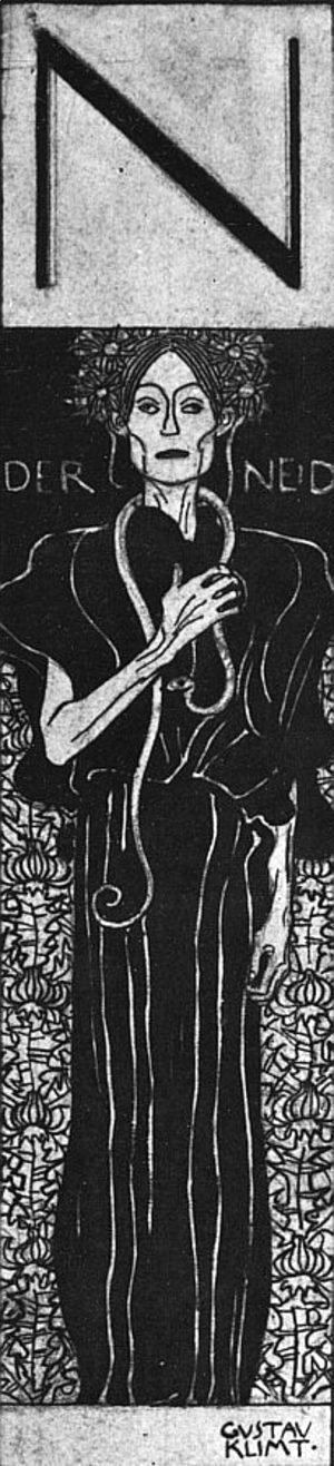 Gustav Klimt - Drawing for Two Emblems for Ver Sacrum (Der Neid)  1898